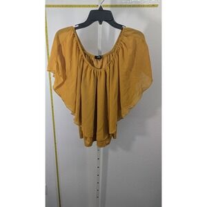 Ups & Downs Mustard Yellow‎ Flutter Sleeve Layered Chiffon Blouse Top Womens L